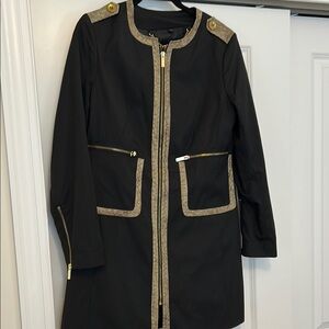 IMAN Black and Tan Trench Coat with Gold Trim